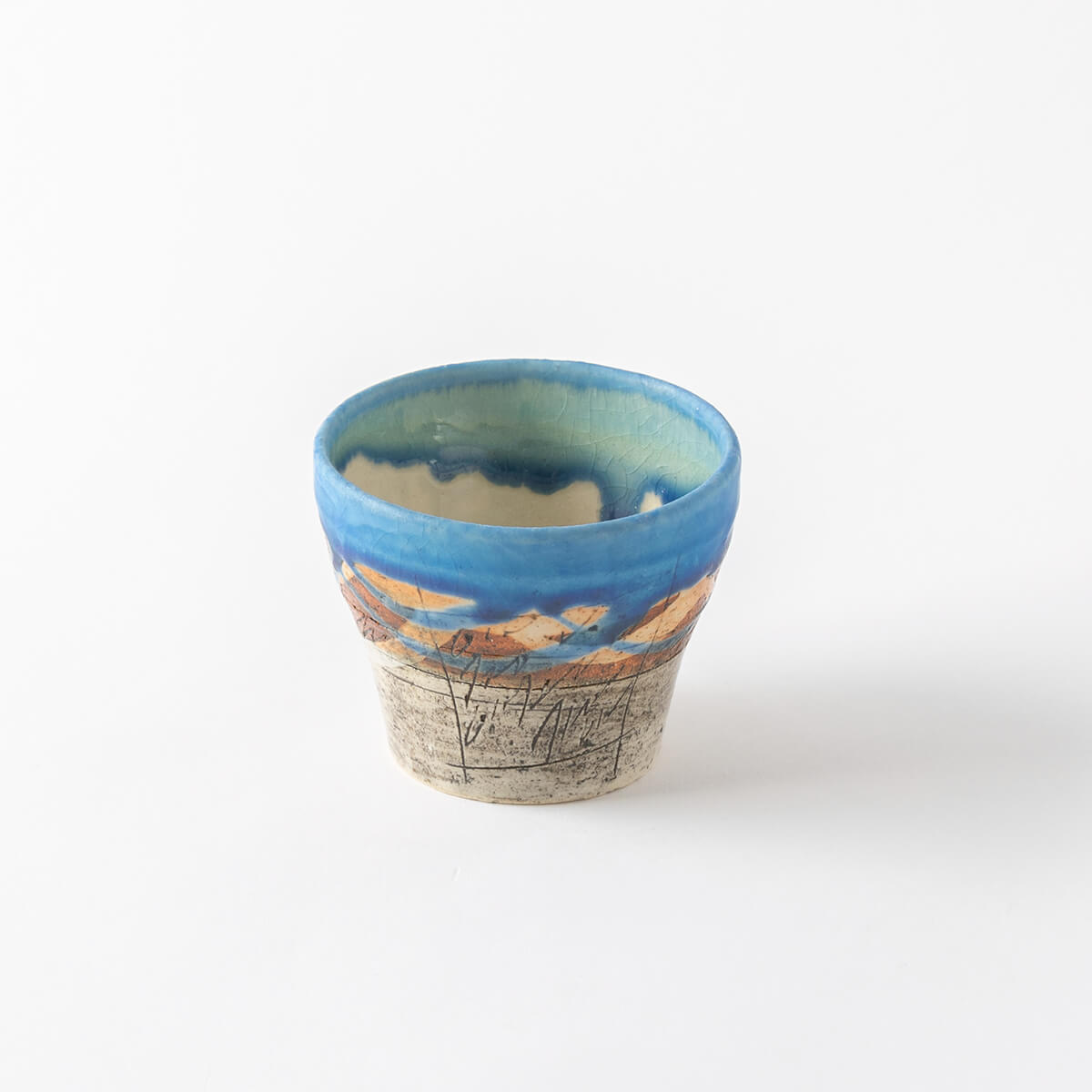数量限定SALE 線刻 トルコブルー ミニカップ 工芸品