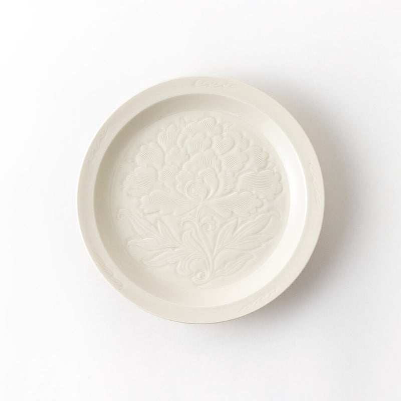 白瓷牡丹文8寸皿