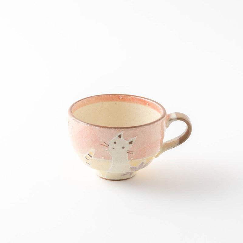 花猫　スープカップ　ピンク