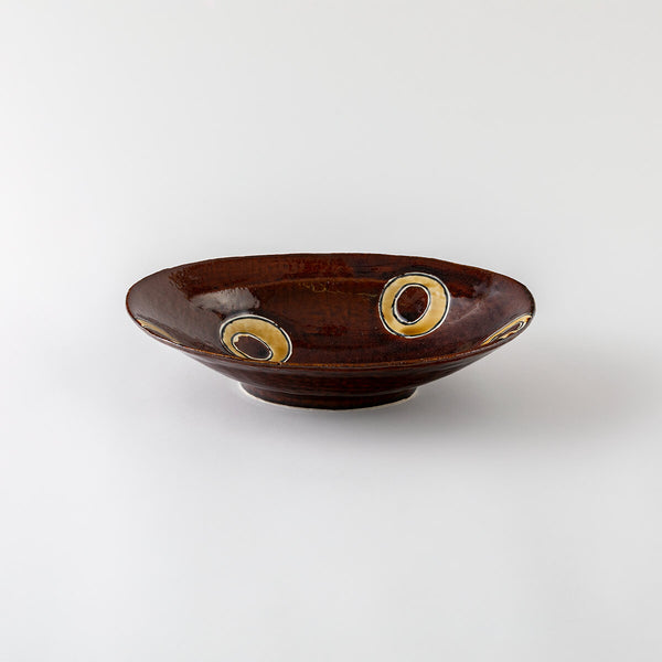 陶器製楕円形鉢 茶色 2穴 落款あり　43cm×35cm×9cm 9DBD05D0-0A08-42D7-98D0-